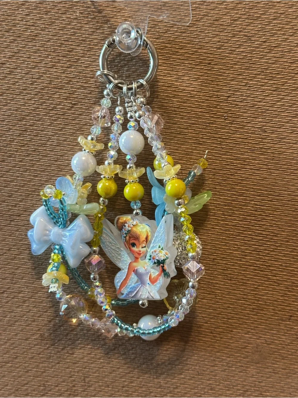 Tinker Bell Fairy Beaded Keychain/Bag/Phone Charm - Yellow, White, Light Blue